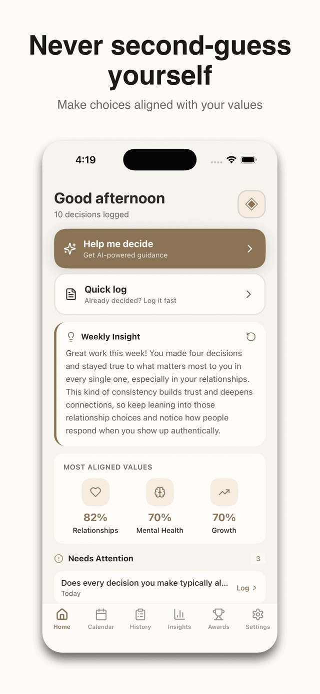 Dcider app home screen